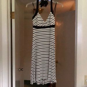 Black and white striped halter top dress
